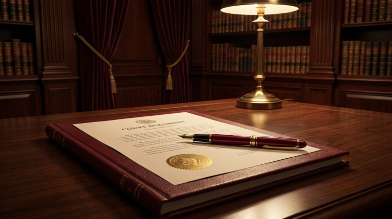 Decisão judicial com caneta vermelha, representando fundamentação genérica