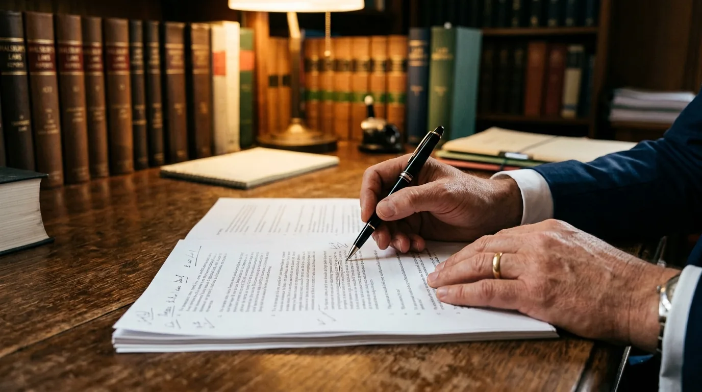 Advogada analisando documento do processo, defesa em caso de falta grave
