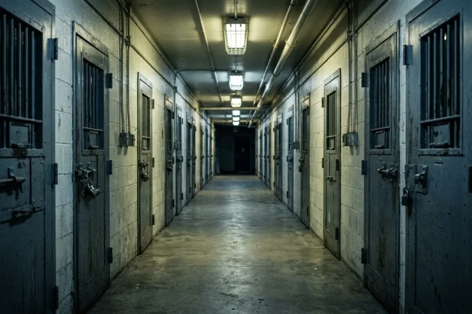 Corredor de presídio com celas, contexto de falta grave na execução penal