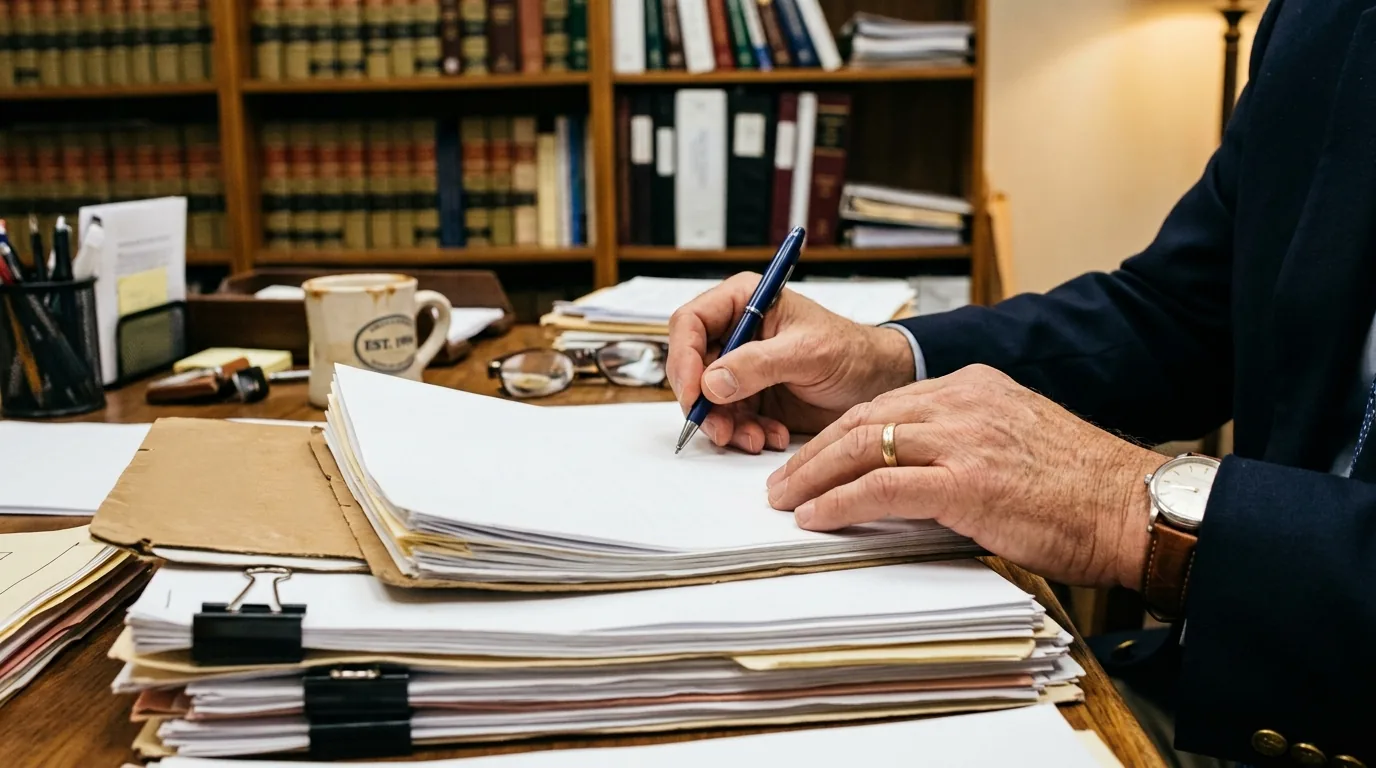 Advogado analisando documentos do processo, defesa contra a prisao preventiva