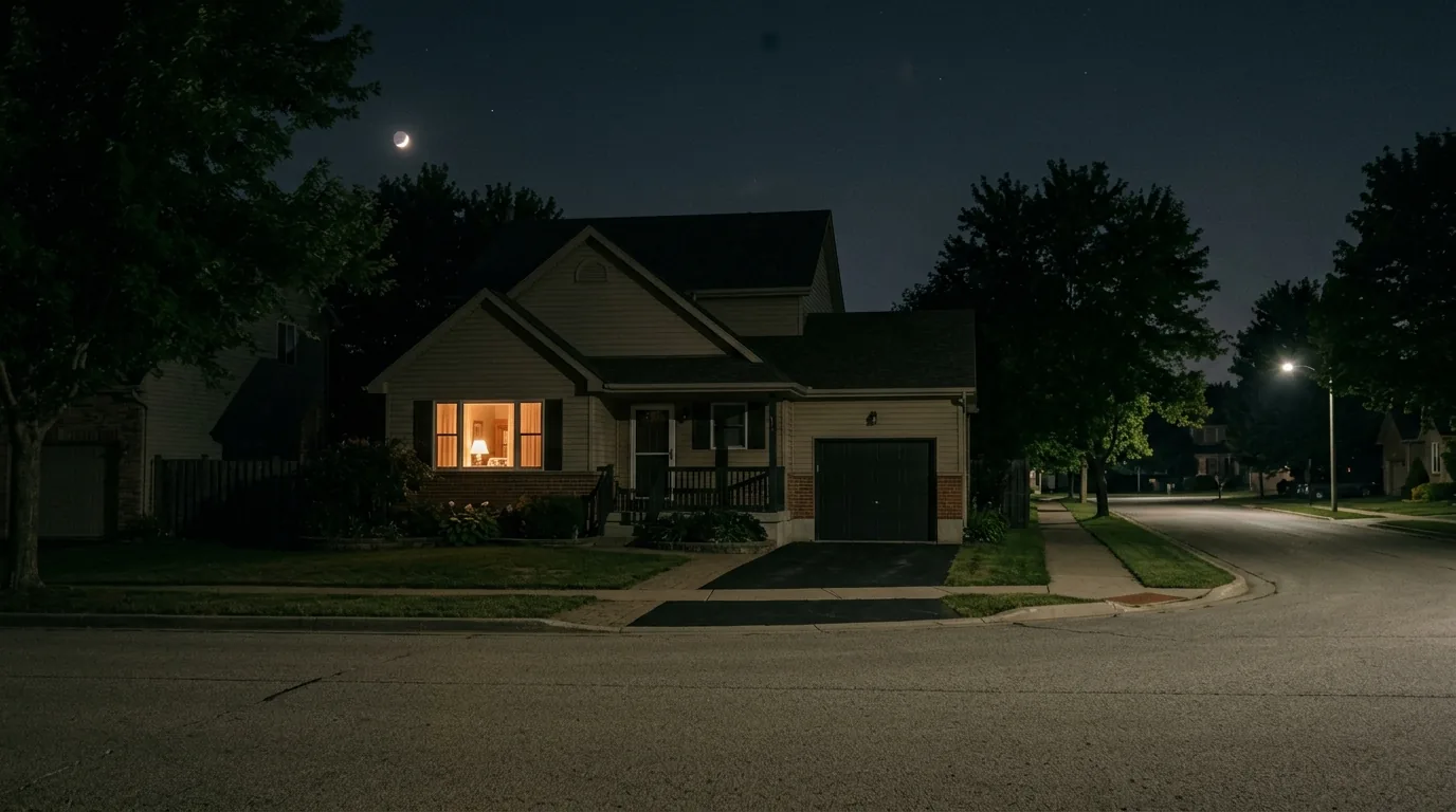 Casa à noite com janela iluminada, recolhimento noturno no regime aberto